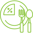 Food plate with slice icon indicating customers can order Thanksgiving dinner for one, two, or large families