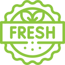 Circular fresh stamp symbol highlighting never frozen Thanksgiving food freshly prepared by local chefs