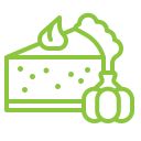 Pumpkin pie slice icon highlighting the option to buy Thanksgiving desserts from Meal Village